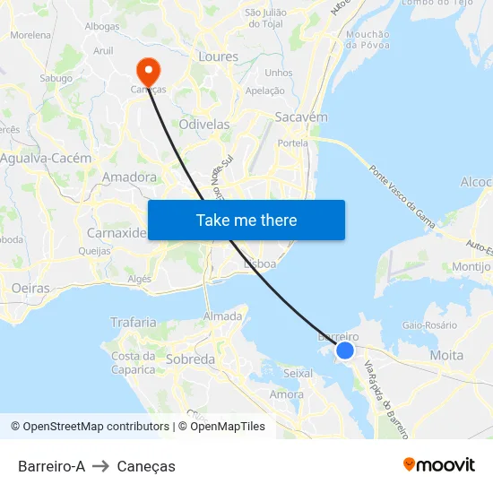 Barreiro-A to Caneças map