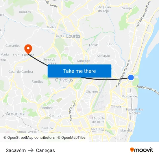 Sacavém to Caneças map