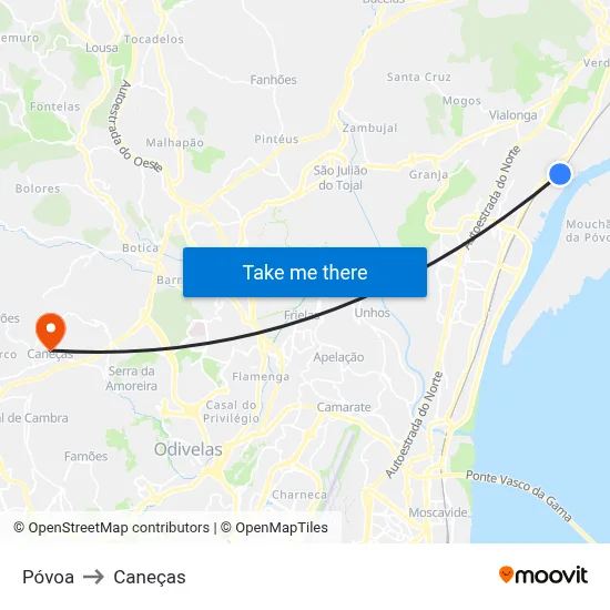 Póvoa to Caneças map