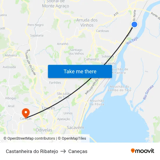 Castanheira do Ribatejo to Caneças map