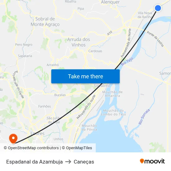 Espadanal da Azambuja to Caneças map