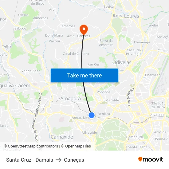 Santa Cruz - Damaia to Caneças map
