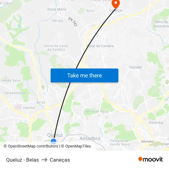 Queluz - Belas to Caneças map