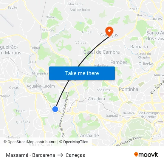 Massamá - Barcarena to Caneças map