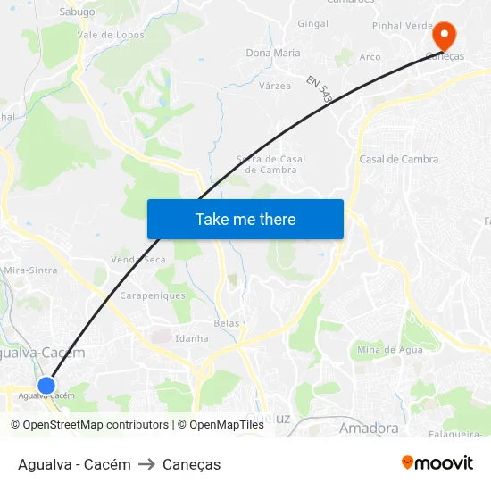 Agualva - Cacém to Caneças map