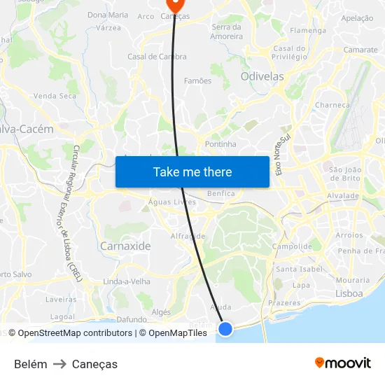 Belém to Caneças map