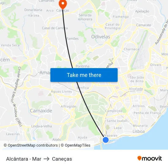 Alcântara - Mar to Caneças map