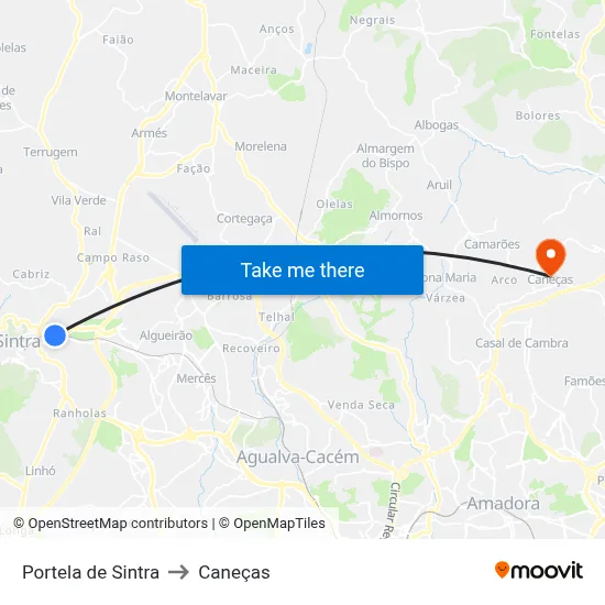 Portela de Sintra to Caneças map