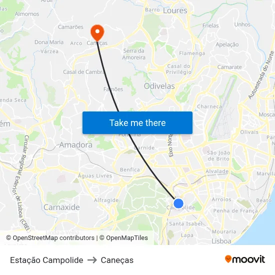 Estação Campolide to Caneças map