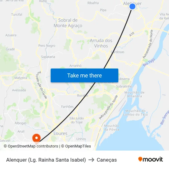 Alenquer (Lg. Rainha Santa Isabel) to Caneças map