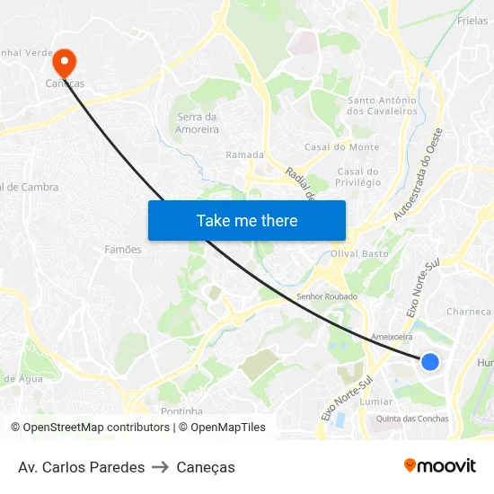 Av. Carlos Paredes to Caneças map