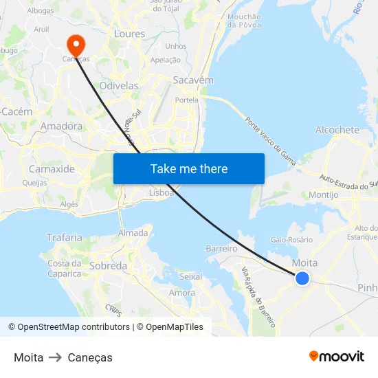 Moita to Caneças map