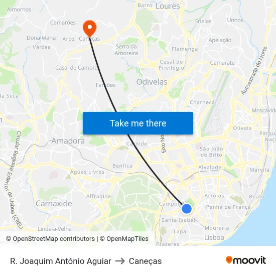 R. Joaquim António Aguiar to Caneças map