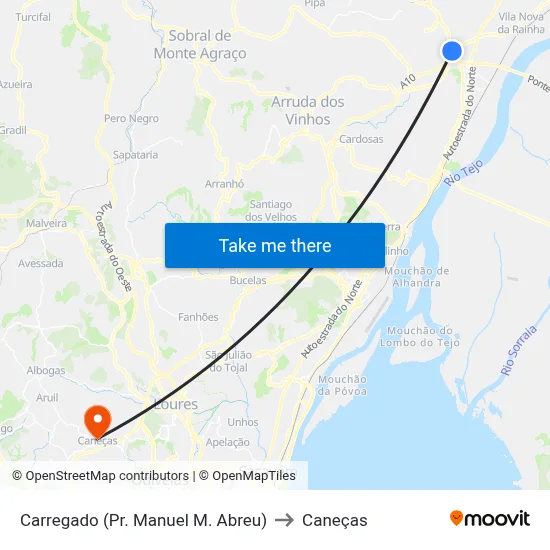 Carregado (Pr. Manuel M. Abreu) to Caneças map