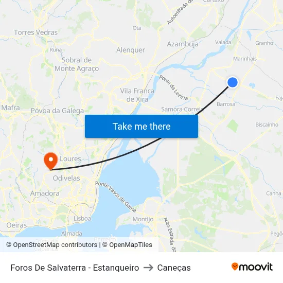 Foros De Salvaterra - Estanqueiro to Caneças map