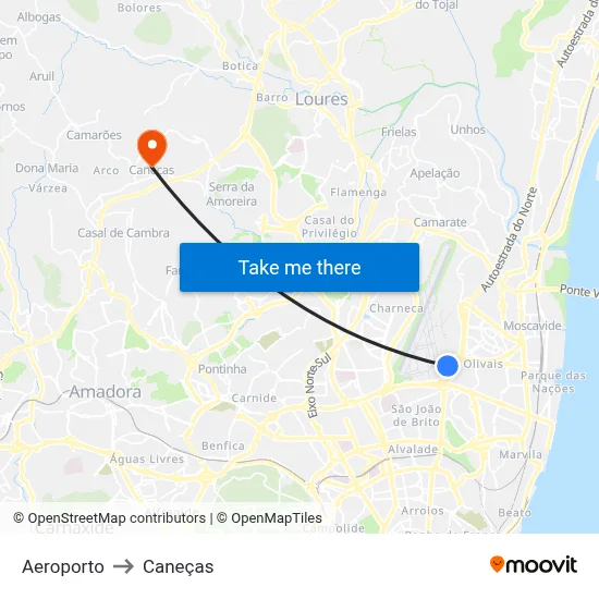 Aeroporto to Caneças map