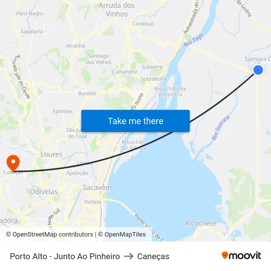 Porto Alto - Junto Ao Pinheiro to Caneças map