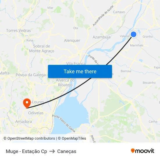 Muge - Estação Cp to Caneças map