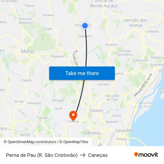 Perna de Pau (R. São Cristovão) to Caneças map