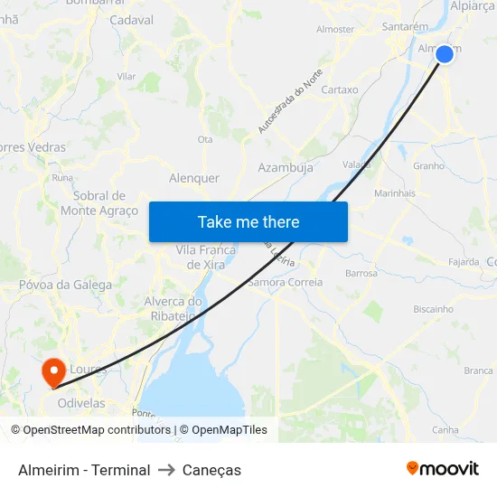 Almeirim - Terminal to Caneças map