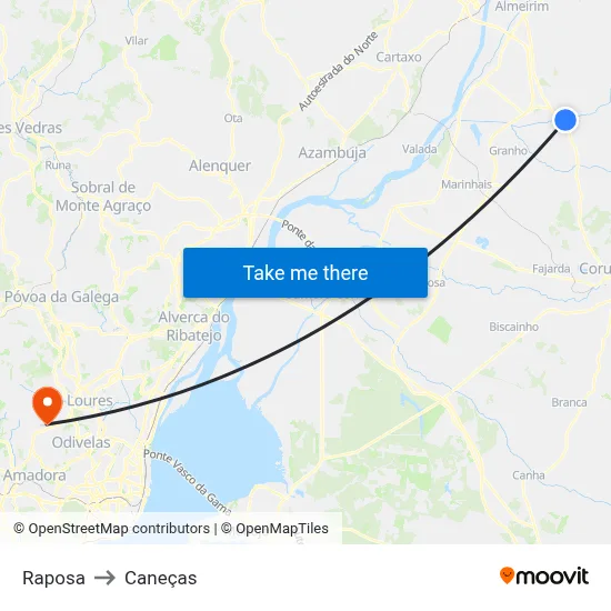 Raposa to Caneças map