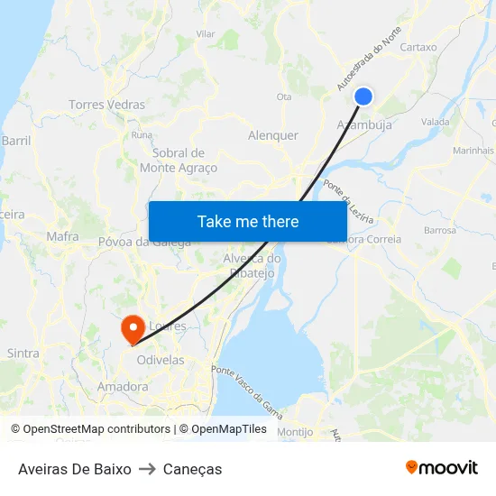 Aveiras De Baixo to Caneças map