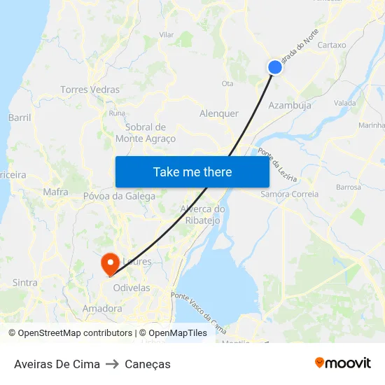Aveiras De Cima to Caneças map