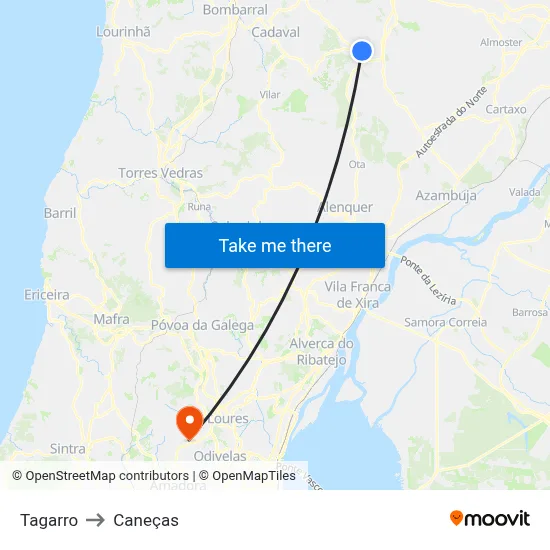 Tagarro to Caneças map