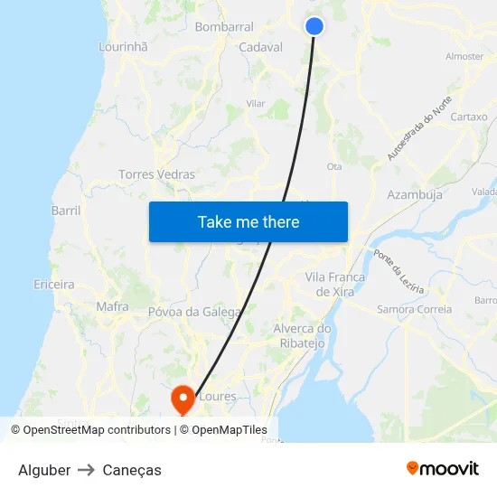 Alguber to Caneças map
