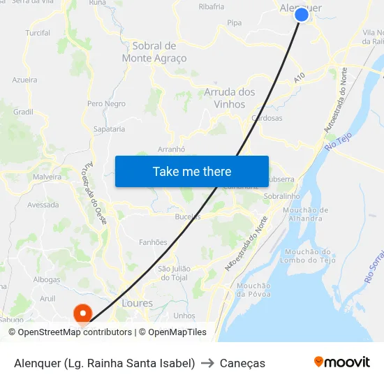 Alenquer (Lg. Rainha Santa Isabel) to Caneças map