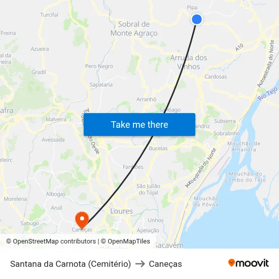 Santana da Carnota (Cemitério) to Caneças map