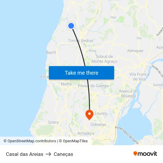 Casal das Areias to Caneças map