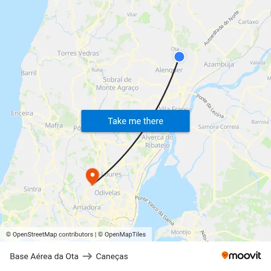 Base Aérea da Ota to Caneças map