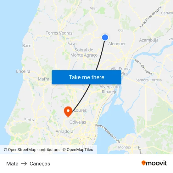 Mata to Caneças map