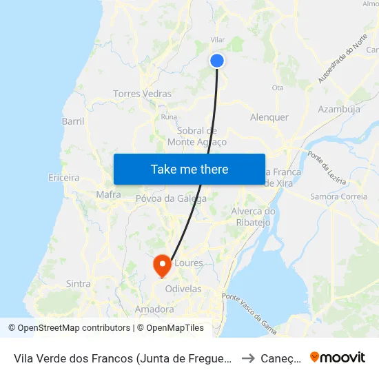 Vila Verde dos Francos (Junta de Freguesia) to Caneças map