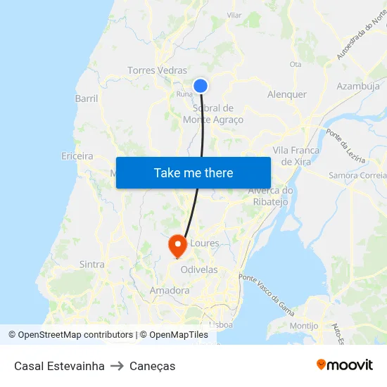 Casal Estevainha to Caneças map