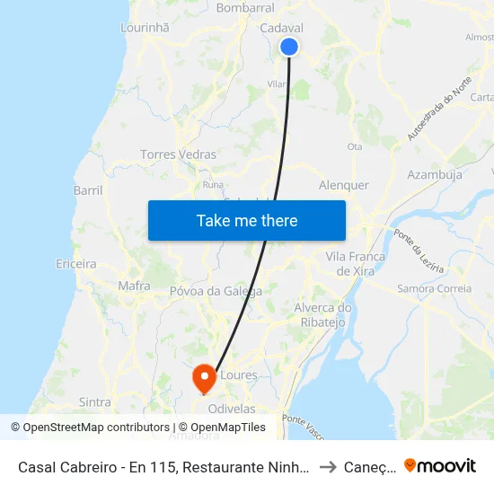 Casal Cabreiro - En 115, Restaurante Ninho Rato to Caneças map