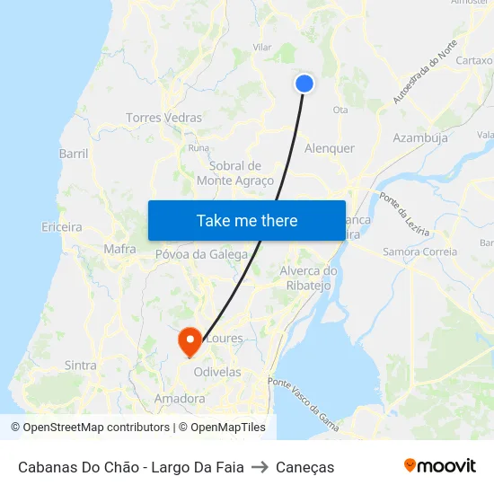 Cabanas Do Chão - Largo Da Faia to Caneças map