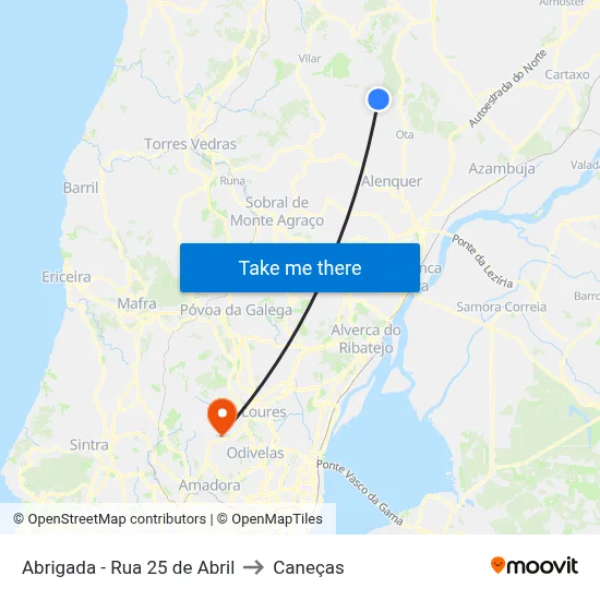 Abrigada - Rua 25 de Abril to Caneças map
