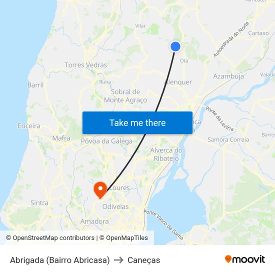 Abrigada (Bairro Abricasa) to Caneças map