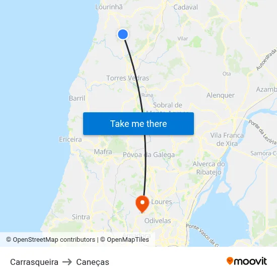 Carrasqueira to Caneças map