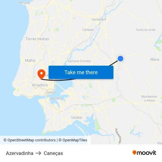 Azervadinha to Caneças map