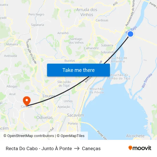 Recta Do Cabo - Junto À Ponte to Caneças map