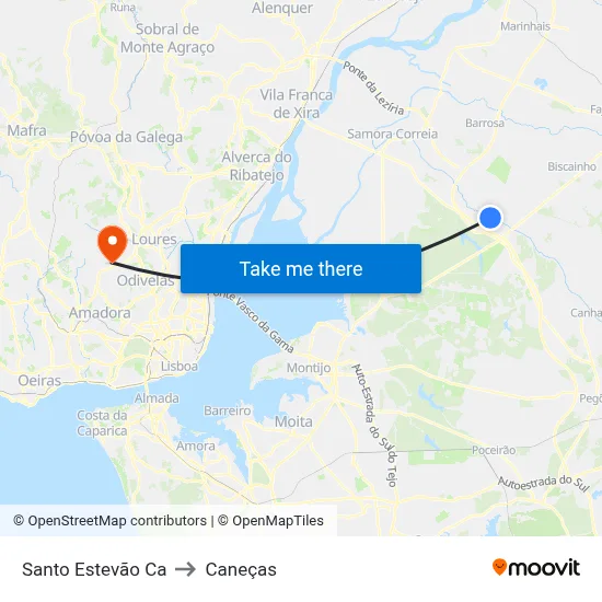 Santo Estevão Ca to Caneças map