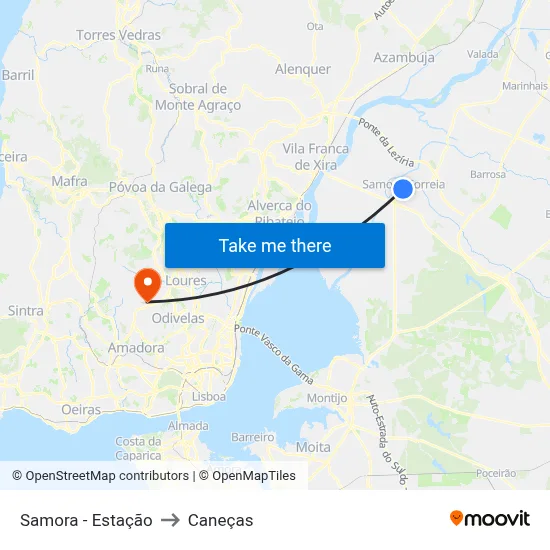Samora - Estação to Caneças map