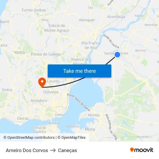 Arneiro Dos Corvos to Caneças map