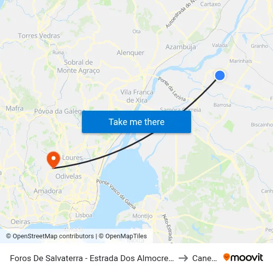 Foros De Salvaterra - Estrada Dos Almocreves Nº467 to Caneças map