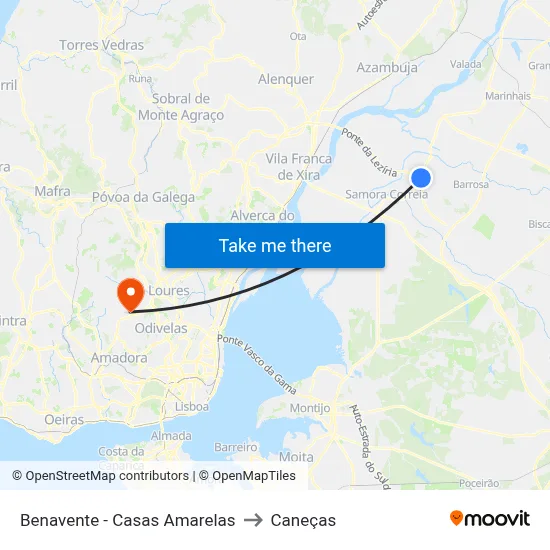 Benavente - Casas Amarelas to Caneças map