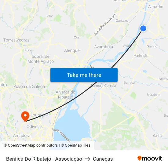 Benfica Do Ribatejo - Associação to Caneças map