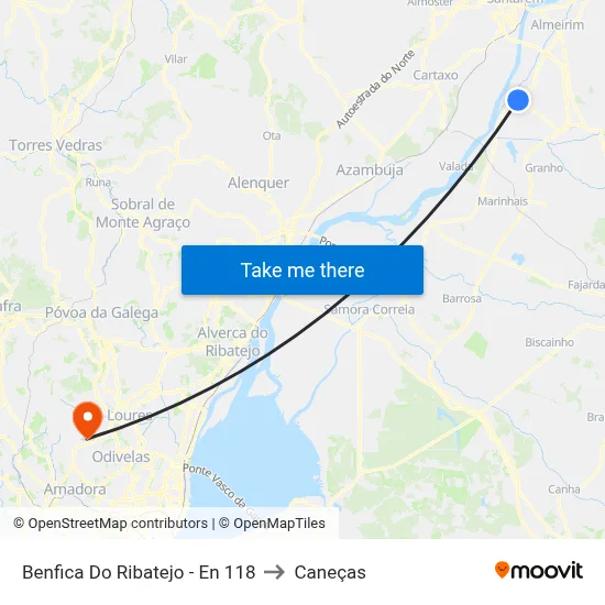 Benfica Do Ribatejo - En 118 to Caneças map